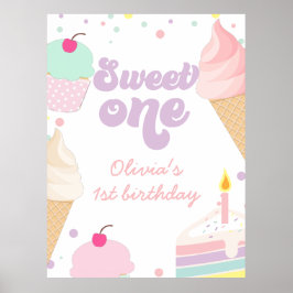 Eiscreme und Kuchen süß 1. Geburtstag Poster