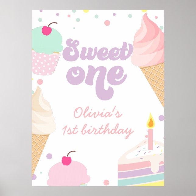 Eiscreme und Kuchen süß 1. Geburtstag Poster (Vorne)