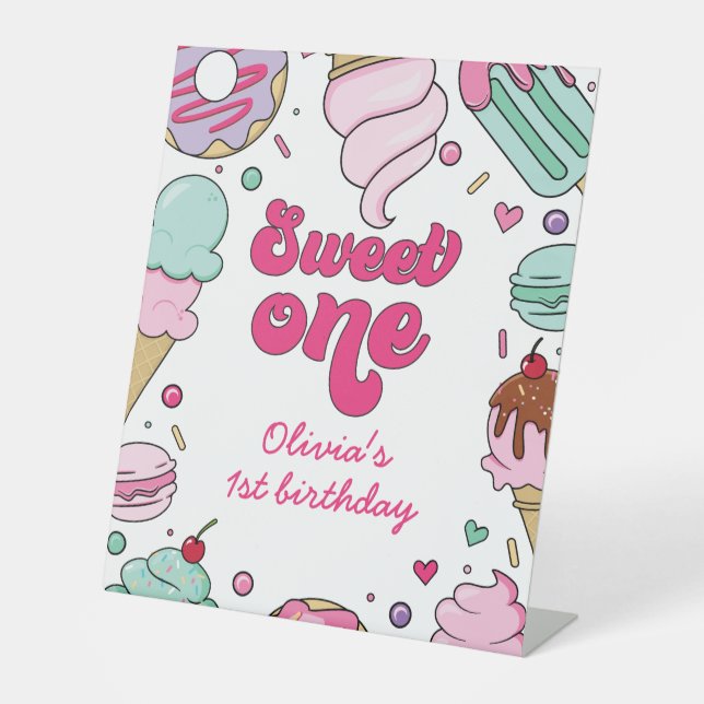 Eiscreme und Kuchen süß 1. Geburtstag Sockelschild (Vorderseite)