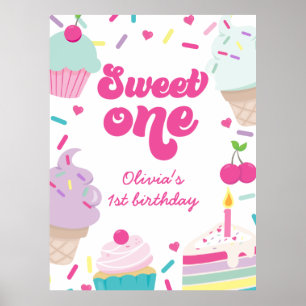 Eiscreme und Kuchen Süße Eins 1. Geburtstag Poster