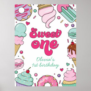 Eiscreme und Kuchen Süße Eins 1. Geburtstag Poster