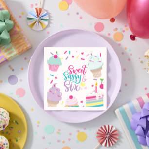 Eiscreme und Kuchen süße Sassy Sechs 6. Geburtstag Serviette