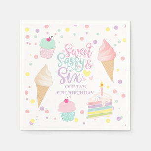 Eiscreme und Kuchen süße Sassy Sechs 6. Geburtstag Serviette