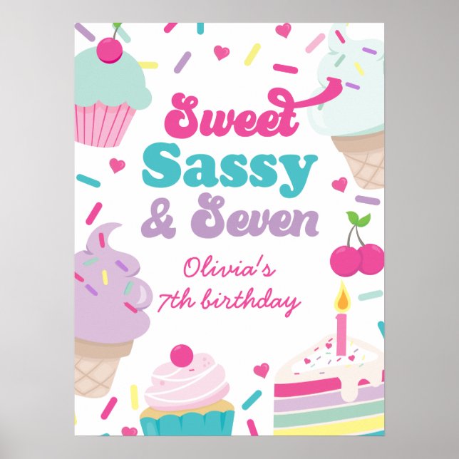 Eiscreme und Kuchen süße Sassy Sieben 7. Geburtsta Poster (Vorne)