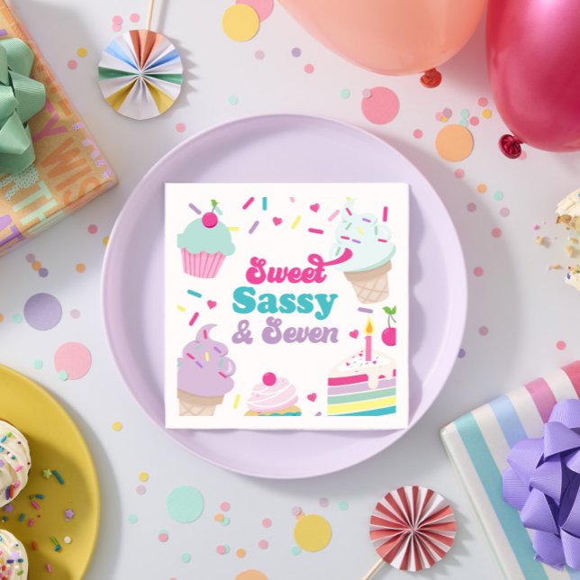 Eiscreme und Kuchen süße Sassy Sieben 7. Geburtsta Serviette (Von Creator hochgeladen)