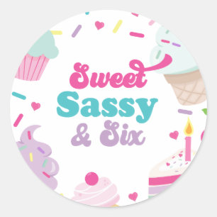 Eiscreme und Kuchen Sweet Sassy Sechs 6. Geburtsta Runder Aufkleber