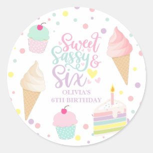 Eiscreme und Kuchen Sweet Sassy Sechs 6. Geburtsta Runder Aufkleber