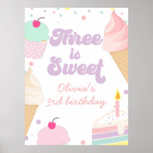 Eiscreme und Kuchen Three ist Sweet 3. Geburtstag