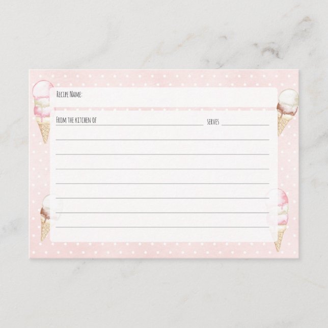 Eiscreme und Polka Dots Rosa Rezeptorkarte Begleitkarte (Vorderseite)