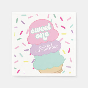Eiscreme und Sprinkles Sweet One 1st Birthday Pap Serviette