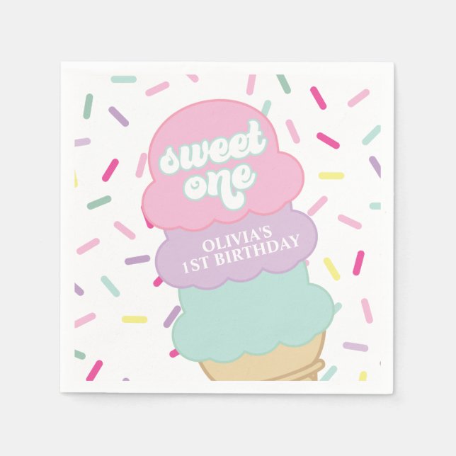 Eiscreme und Sprinkles Sweet One 1st Birthday Pap Serviette (Vorderseite)