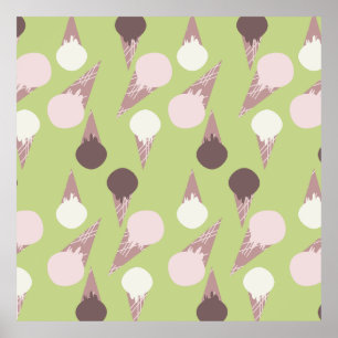 Eiscreme-Waffel grün gemustert Poster