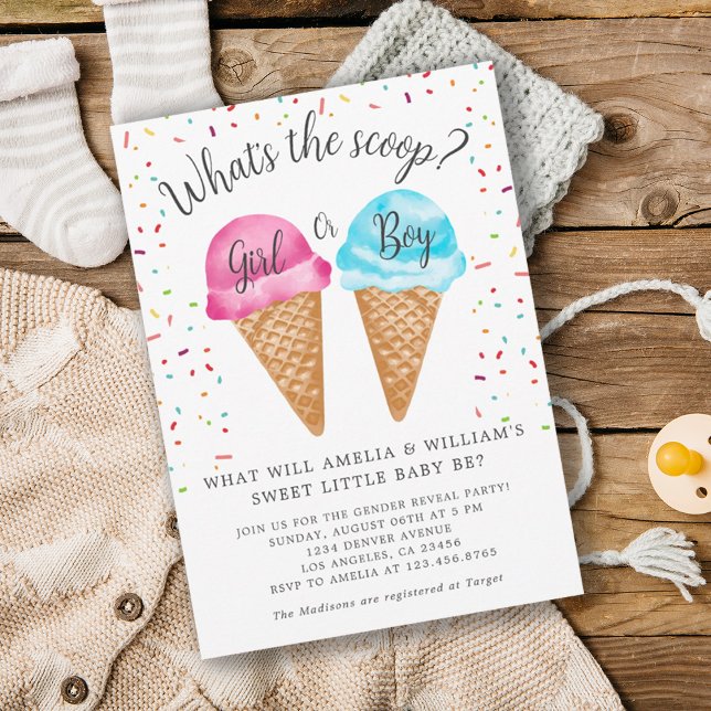 Eiscreme Was ist das Party des Scoop Gender Reveal Einladung (Ice Cream What's The Scoop Gender Reveal Party Invitation)