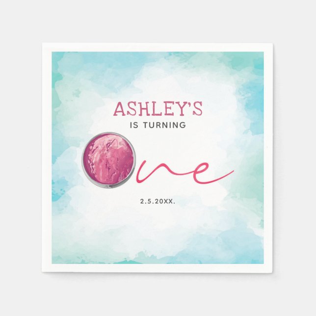 Eiscreme Wasserfarbe erster Geburtstag Serviette (Vorderseite)