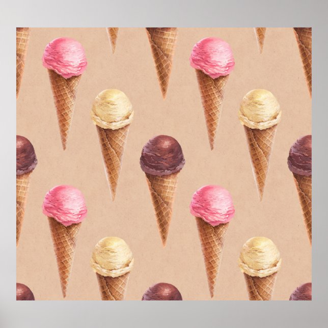 Eiscreme Wasserfarbe Nahtlose Illustration Poster (Vorne)