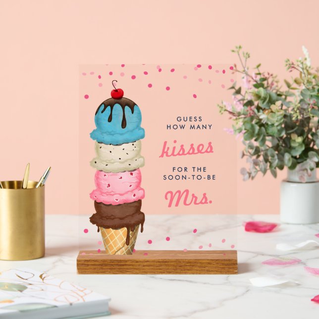 Eiscreme Wie viele Kisses Brautparty Game Acrylschild (Hochzeit)