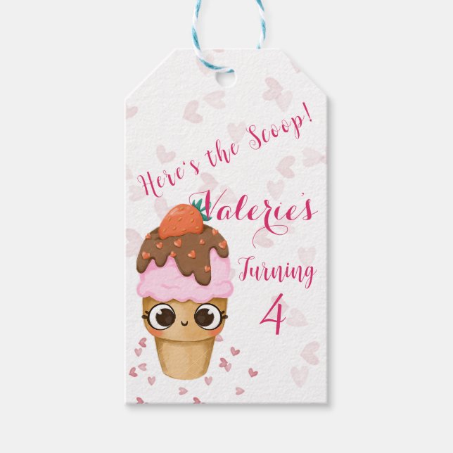 Eiscreme zum Geburtstag, 4. Geburtstag Geschenkanhänger (Vorderseite)