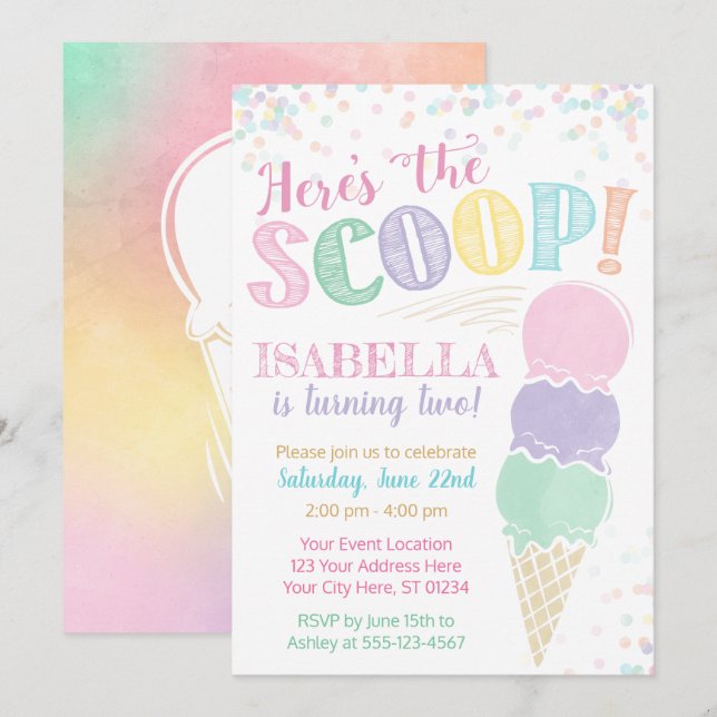 Eiscreme zum Geburtstag Einladung (Vorne/Hinten)