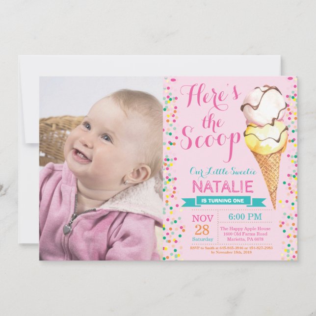 Eiscreme zum Geburtstag Einladung Sommer (Vorderseite)