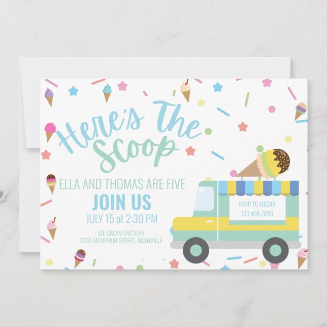 Eiscreme zum Geburtstag Geschwister Geburtstag Zwi Einladung (Vorderseite)