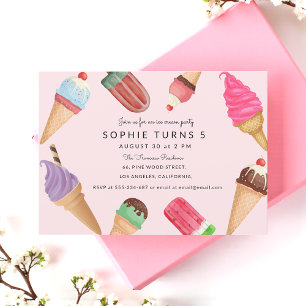 Eiscreme zum Geburtstag Rosa Sommer Party Einladung