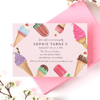 Eiscreme zum Geburtstag Rosa Sommer Party Einladung