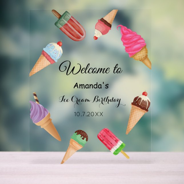 Eiscreme zum Geburtstag Schwimmbad Summer Party Acrylschild (Neutral)