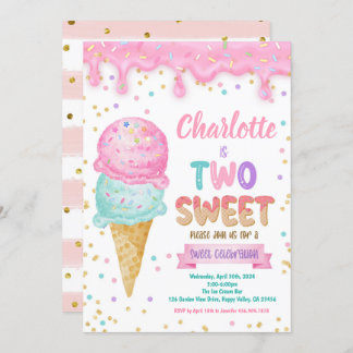 Eiscreme Zwei süße 2. Geburtstag Party Rosa Minze Einladung