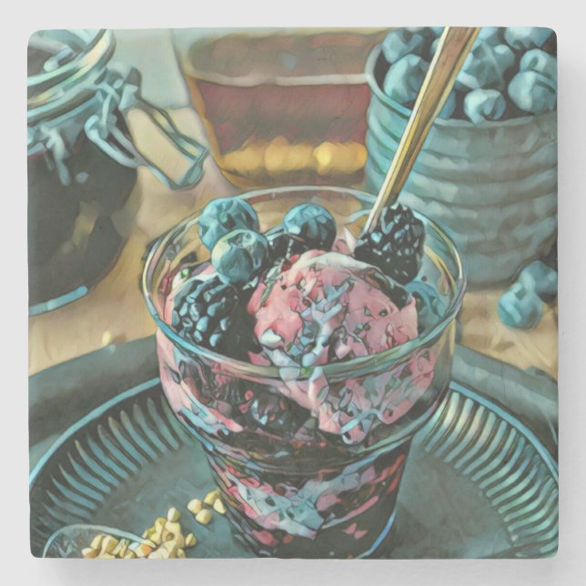 Eiscremekuchen mit Beeren Steinuntersetzer (Vorderseite)