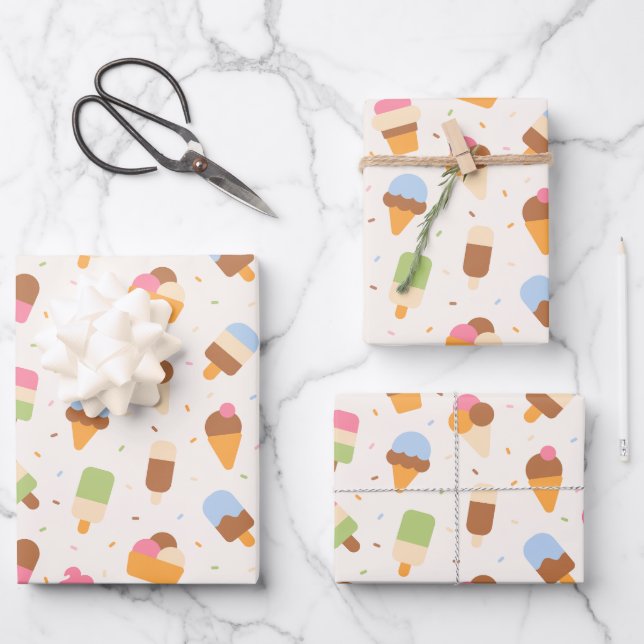 Eiscrememuster, Eiscreme-Kone, Eisvogel Geschenkpapier Set (Vorderseite)