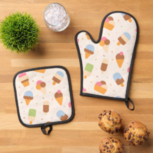 Eiscrememuster, Eiscreme-Kone, Eisvogel Ofenhandschuh & Topflappen-Set