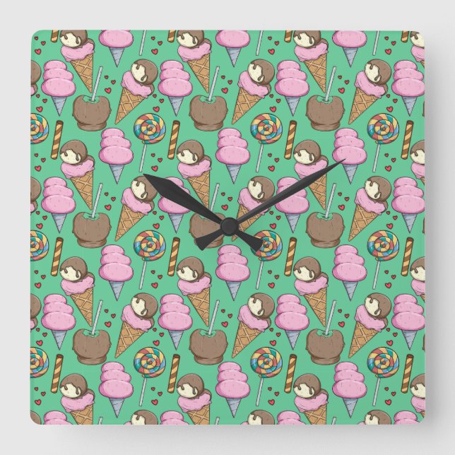 Eiscrememuster | Lollenmuster | Lollipop 29 Quadratische Wanduhr (Vorderseite)