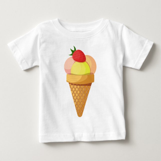 Eiscremesuppen und Erdbeeren in Waffelkonus Baby T-shirt (Vorderseite)