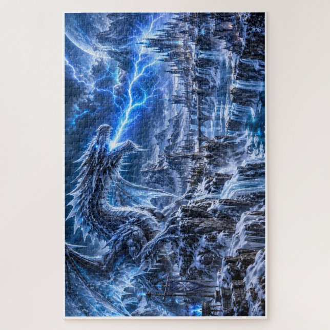 Eisdrache – Blaue Blitzgewitter Puzzle (Vertikal)