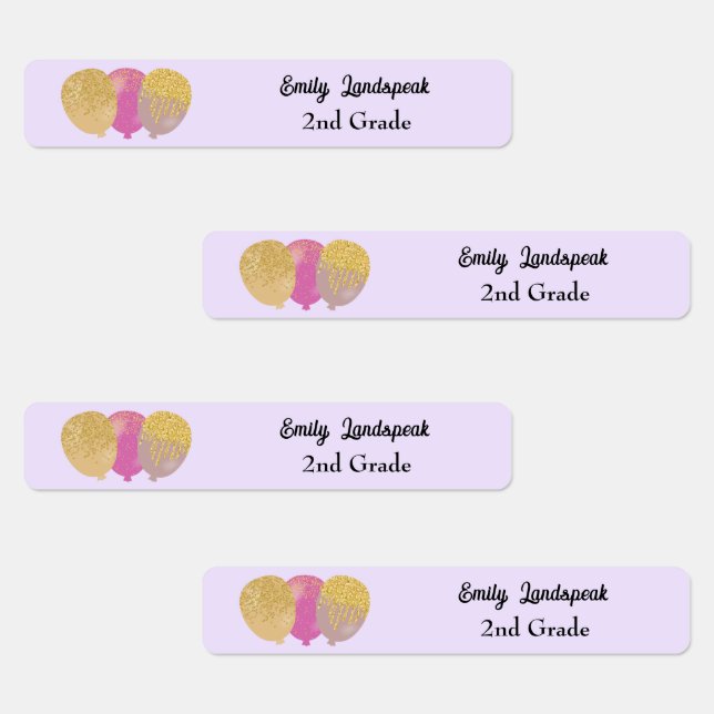 Eisen auf rosa Glitzer Party Balloons Labels Etiketten (Gruppe)