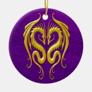 Eisen-Drachen, gelb und lila Keramikornament