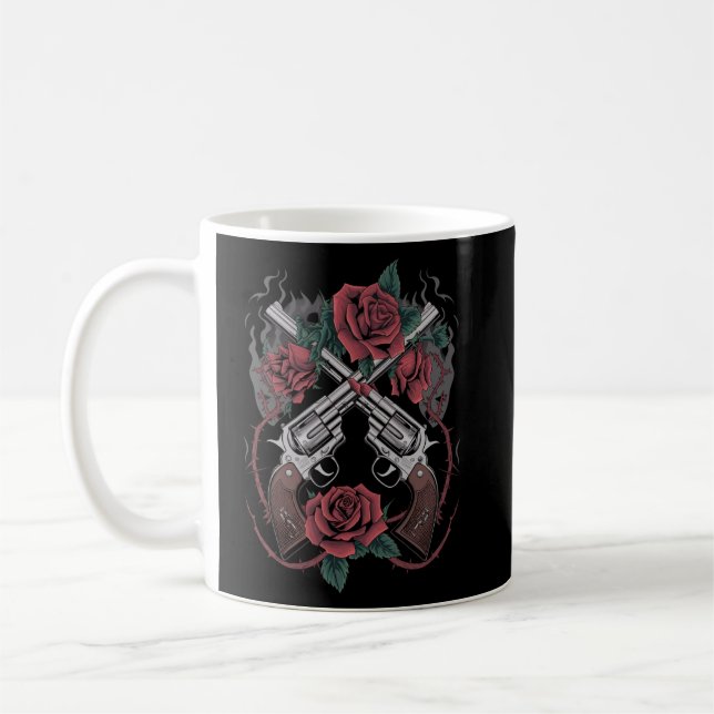 Eisen und Blut: Das T-Shirt der Revolver-Rose Kaffeetasse (Links)