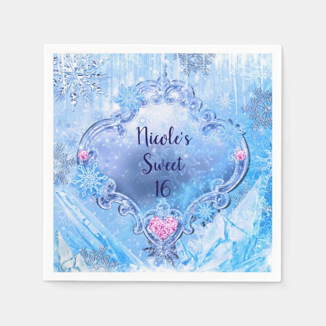 Eisen und Schneeflocken Winter Wonderland Party ge Serviette (Vorderseite)