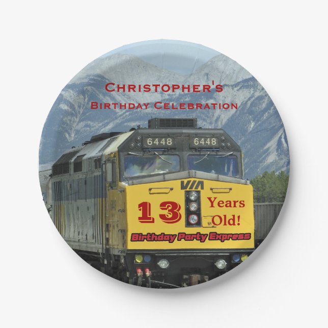Eisenbahn, 13. Geburtstagsname Runde oder Platz Pappteller (Vorderseite)