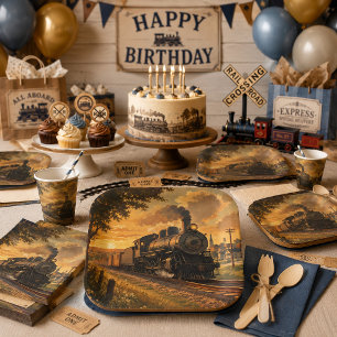 Eisenbahn-Charm Vintage-Dampflok Pappteller