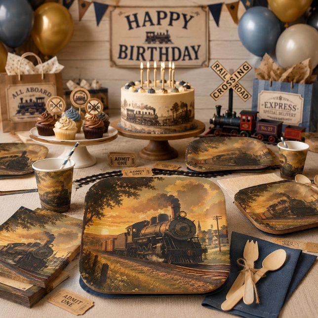 Eisenbahn-Charm Vintage-Dampflok Pappteller (Von Creator hochgeladen)