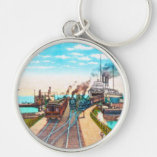 Eisenbahn-Fähren-Docks, Mackinaw, Michigan Schlüsselanhänger