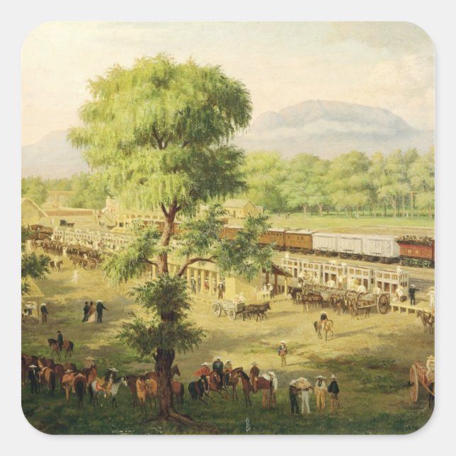 Eisenbahn im Tal von Mexiko, 1869 Quadratischer Aufkleber (Vorderseite)