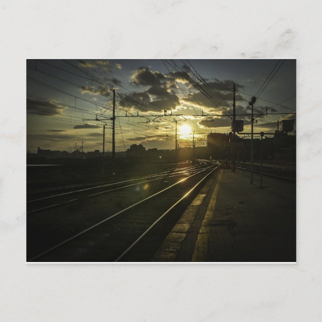 Eisenbahn in Catania bei Sonnenuntergang Postkarte (Vorderseite)