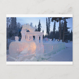 Eisenbahn Motor Eisskulptur Winterschneekunst Postkarte
