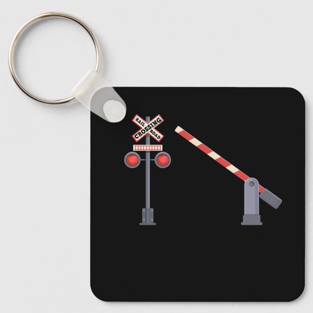 Eisenbahn überquert Barrier Zeichenkostüm D Schlüsselanhänger (Vorderseite)