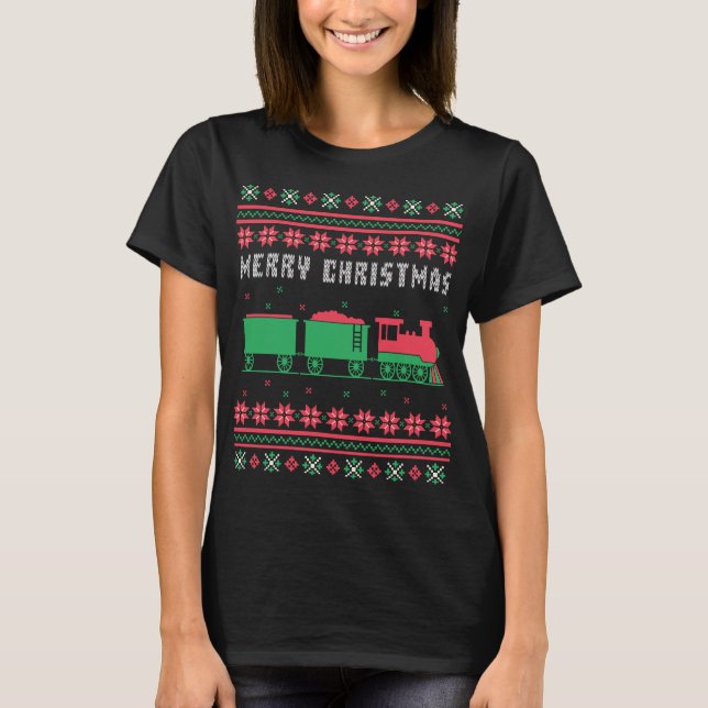 Eisenbahn Ugly Weihnachtssüßer T-Shirt (Vorderseite)