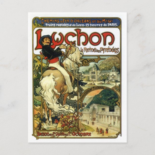 Eisenbahn Vintage Jugendstil-Mucha Postkarte (Vorderseite)