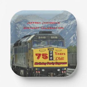 Eisenbahn-Zug-Papier-Teller, 75. Geburtstag, Pappteller