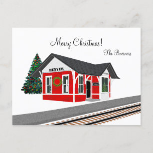 Eisenbahnbahnhof Frohe Weihnachtsfeiertage Feiertagspostkarte